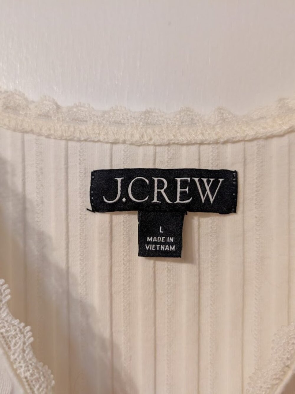 J. Crew Ribbed Lace Trim Pointelle Cotton Blend Camisole Tank Top Ivory L NWOT - Picture 4 of 9